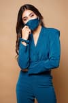 Ahi Clothing_Blue Cotton Plain Notched Lapel Collar Cropped Blazer And Palazzo Set _at_Aza_Fashions