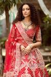Shop_Pallavi Poddar_Red Dupatta Tulle, Lehenga And Blouse Raw Mayuri Floral Embroidered Bridal Set_at_Aza_Fashions