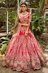 Buy_Pallavi Poddar_Red Dupatta Tissue, Lehenga And Blouse Raw Dehradun Embroidered Bridal Set_at_Aza_Fashions
