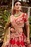 Shop_Pallavi Poddar_Red Dupatta Tissue, Lehenga And Blouse Raw Dehradun Embroidered Bridal Set_at_Aza_Fashions