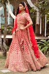 Buy_Pallavi Poddar_Red Dupatta Net, Lehenga And Blouse Raw Silk Honeycomb Embroidered Bridal Set_at_Aza_Fashions