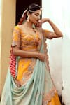 Shop_Pallavi Poddar_Yellow Dupatta Tissue, Lehenga And Blouse Raw Ganga Embroidered Bridal Set _at_Aza_Fashions