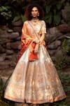 Buy_Pallavi Poddar_Ivory Dupatta Tissue, Lehenga And Blouse Raw Tirupati Embroidered Bridal Set_at_Aza_Fashions
