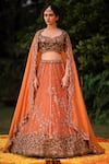 Shop_Pallavi Poddar_Orange Blouse Velvet, Dupatta Tissue, Lucknowi Embroidered Bridal Set_at_Aza_Fashions