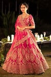 Buy Pallavi Poddar Red Dupatta Net, Lehenga And Blouse Raw Silk Floral Embroidered Bridal Set at Aza Fashions Buy_Pallavi Poddar_Red Dupatta Net, Lehenga And Blouse Raw Silk Floral Embroidered Bridal Set_at_Aza_Fashions