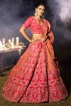 Buy_Pallavi Poddar_Pink Dupatta Tissue, Lehenga And Blouse Raw Silk Floral Aparajita Bridal Set_at_Aza_Fashions