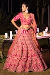 Shop_Pallavi Poddar_Pink Dupatta Tissue, Lehenga And Blouse Raw Silk Floral Aparajita Bridal Set_at_Aza_Fashions