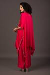 Shop_Prahnaaya_Pink Satin Sequin And Thread Round Kaftan Kurta & Palazzo Set_at_Aza_Fashions
