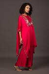 Prahnaaya_Pink Satin Sequin And Thread Round Kaftan Kurta & Palazzo Set_Online_at_Aza_Fashions