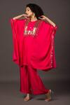 Buy_Prahnaaya_Pink Satin Sequin And Thread Round Kaftan Kurta & Palazzo Set_Online_at_Aza_Fashions