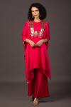 Shop_Prahnaaya_Pink Satin Sequin And Thread Round Kaftan Kurta & Palazzo Set_Online_at_Aza_Fashions
