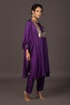 PRAHNAAYA_Purple Satin Embroidery Sequin And Thread Round Kurta & Pant Set_Online_at_Aza_Fashions