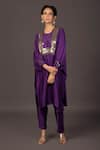 Shop_PRAHNAAYA_Purple Satin Embroidery Sequin And Thread Round Kurta & Pant Set_Online_at_Aza_Fashions