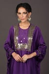 PRAHNAAYA_Purple Satin Embroidery Sequin And Thread Round Kurta & Pant Set_at_Aza_Fashions