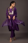 Buy_PRAHNAAYA_Purple Satin And Silk Organza Embroidery Sequin & Thread Round Kurta Pant Set_at_Aza_Fashions