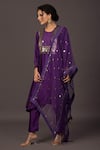 PRAHNAAYA_Purple Satin And Silk Organza Embroidery Sequin & Thread Round Kurta Pant Set_Online_at_Aza_Fashions