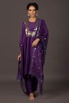 Buy_PRAHNAAYA_Purple Satin And Silk Organza Embroidery Sequin & Thread Round Kurta Pant Set_Online_at_Aza_Fashions