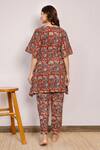 Shop Pheeta Maroon Cotton Hand Block Print Floral Motifs V Neck Kaftan And Pant Set at Aza Fashions Shop_Pheeta_Maroon Cotton Hand Block Print Floral Motifs V Neck Kaftan And Pant Set _at_Aza_Fashions