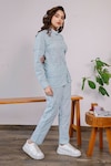 Pheeta_Blue Cotton Printed Floral Motifs Mandarin Collar Shirt And Pant Set _Online_at_Aza_Fashions