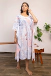 Buy_Pheeta_Purple Cotton Marble V Neck Kaftan _at_Aza_Fashions