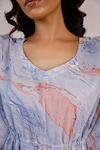 Pheeta_Purple Cotton Marble V Neck Kaftan _at_Aza_Fashions