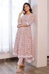 Buy_Pheeta_Orange Cotton Floral Square Neck Anarkali And Pant Set _at_Aza_Fashions