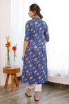 Shop_Pheeta_Blue Cotton Printed Floral V Neck Kurta And Pant Set _at_Aza_Fashions