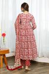 Shop_Pheeta_Red Cotton Hand Block Print Floral Motifs V Neck Anarkali Set _at_Aza_Fashions