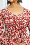 Pheeta_Red Cotton Hand Block Print Floral Motifs V Neck Anarkali Set _at_Aza_Fashions