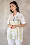 Buy_Arcvsh by Pallavi Singh_Ivory Cotton Silk Printed Checkered Collared Neck Top _at_Aza_Fashions