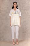 Arcvsh by Pallavi Singh_Ivory Cotton Silk Printed Checkered Collared Neck Top _Online_at_Aza_Fashions