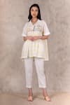 Buy_Arcvsh by Pallavi Singh_Ivory Cotton Silk Printed Checkered Collared Neck Top _Online_at_Aza_Fashions
