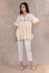 Shop_Arcvsh by Pallavi Singh_Ivory Cotton Silk Printed Checkered Collared Neck Top _Online_at_Aza_Fashions