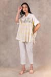 Arcvsh by Pallavi Singh_Ivory Cotton Silk Printed Checkered Collared Neck Top _at_Aza_Fashions