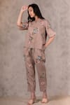 Buy_Arcvsh by Pallavi Singh_Brown 100% Linen Printed Floral Shirt Collar Jacket And Pant Set  _Online_at_Aza_Fashions