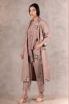 Shop_Arcvsh by Pallavi Singh_Brown 100% Linen Printed Floral Shirt Collar Jacket And Pant Set  _Online_at_Aza_Fashions