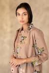 Arcvsh by Pallavi Singh_Brown 100% Linen Printed Floral Shirt Collar Jacket And Pant Set  _at_Aza_Fashions