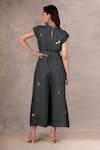 Shop_Arcvsh By Pallavi Singh_Green 100% Linen Floral Round Placement Embroidered Jumpsuit _at_Aza_Fashions