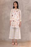 Buy_Arcvsh By Pallavi Singh_Ivory 100% Linen Floral, Geometric Mandarin Collar Embroidered Tunic And Pant Set _Online_at_Aza_Fashions