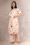 Buy_Arcvsh by Pallavi Singh_Peach 100% Linen Printed Floral Shirt Collar Tunic  _at_Aza_Fashions