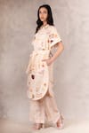 Buy_Arcvsh by Pallavi Singh_Peach 100% Linen Printed Floral Shirt Collar Tunic  _Online_at_Aza_Fashions