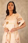 Shop_Arcvsh by Pallavi Singh_Peach 100% Linen Printed Floral Shirt Collar Tunic  _Online_at_Aza_Fashions