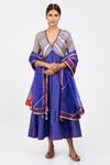 Buy_Kalakari by Akanksha_Blue Silk Chanderi And Organza Embroidery Gota Patti V Anarkali Pant Set _at_Aza_Fashions