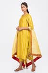 Buy_Kalakari by Akanksha_Yellow Silk Chanderi And Organza Embroidery Gota Patti Round Kurta Pant Set _at_Aza_Fashions