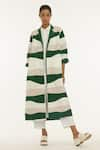 Buy_THREE_Green 100% Cotton Poplin And Bemberg Striped Long Jacket & Kurta Set  _at_Aza_Fashions