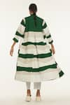 Shop_THREE_Green 100% Cotton Poplin And Bemberg Striped Long Jacket & Kurta Set  _at_Aza_Fashions