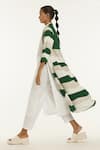 THREE_Green 100% Cotton Poplin And Bemberg Striped Long Jacket & Kurta Set  _Online_at_Aza_Fashions