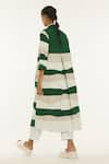 Buy_THREE_Green 100% Cotton Poplin And Bemberg Striped Long Jacket & Kurta Set  _Online_at_Aza_Fashions