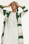 Shop_THREE_Green 100% Cotton Poplin And Bemberg Striped Long Jacket & Kurta Set  _Online_at_Aza_Fashions