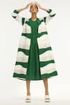 THREE_White Bemberg Applique Collared Neck Striped Long Jacket With Dress  _Online_at_Aza_Fashions